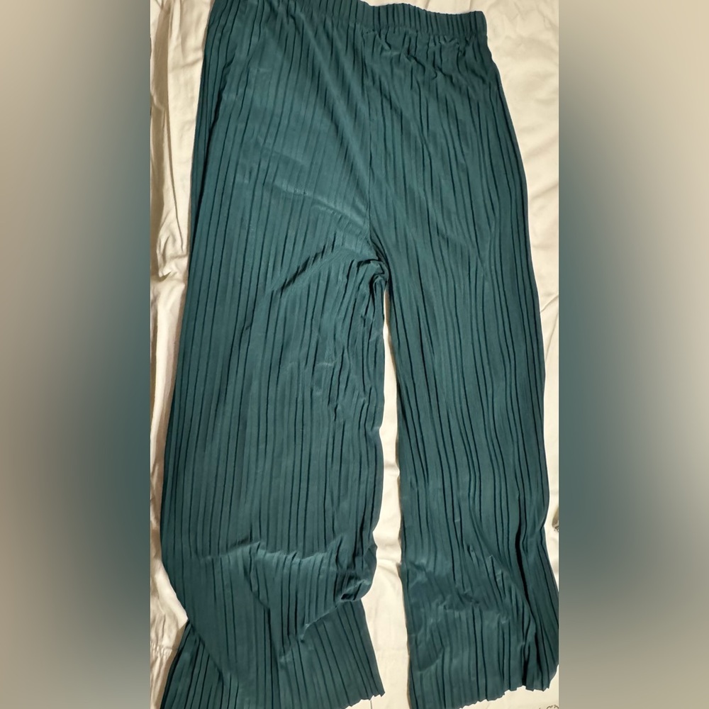 By Johnny Teal Pleated Wide-Leg Capris